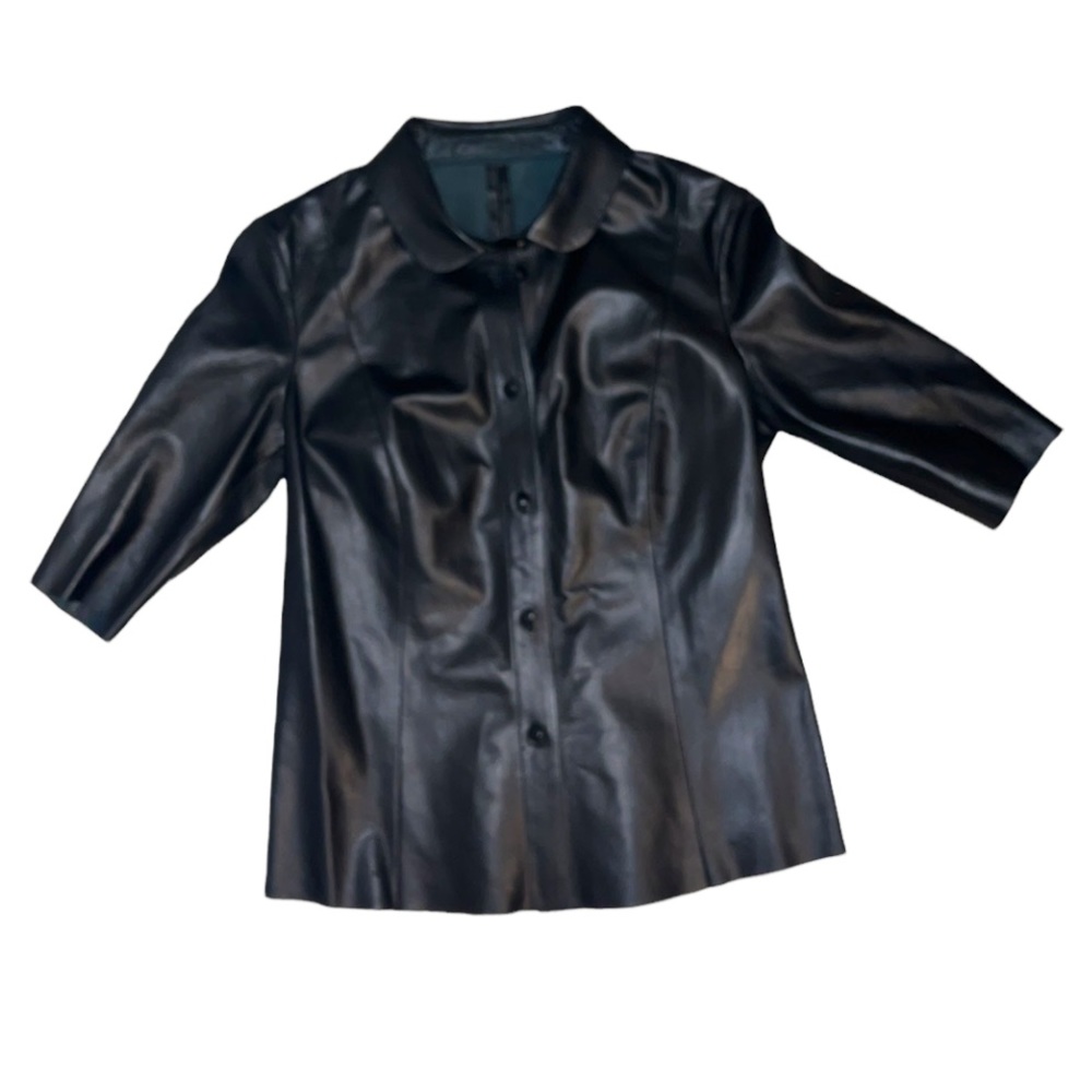 DROMe  black leather button shirt / top womens size S shirt sleeve business job